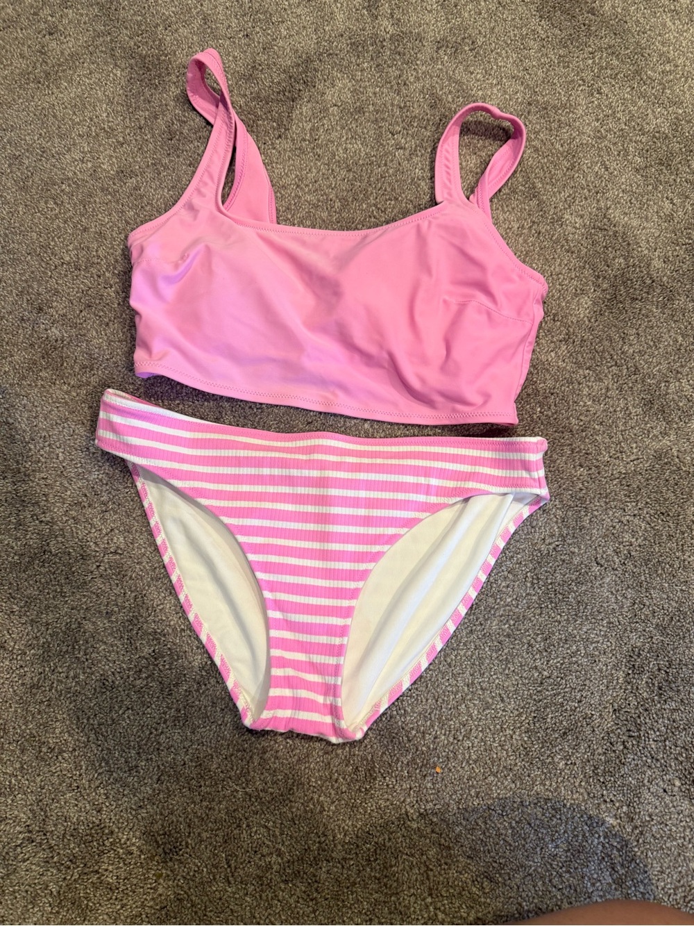 aerie Pink Swim Bikini Set with Solid Top and Striped Trim